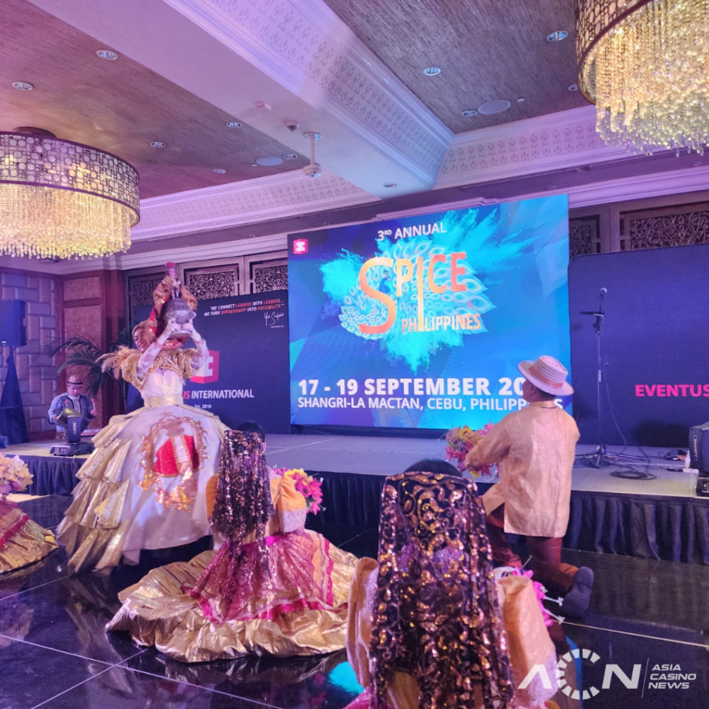 Performers danced to the rhythmic beat of drums as they recreated the fiesta atmosphere of the Sinulog festival of Cebu.