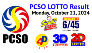 MONDAY - PCSO LOTTO RESULT - OCT. 21 -2024